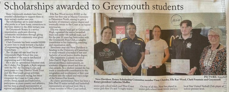 Greymouth Rortary Newspaper Article