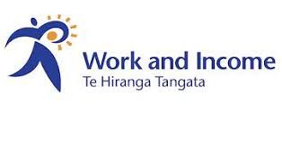 The Work and Income logo. A stylised person person holding the sun under their arm. Beneath "Work and Income" is the phrase "Te Hiranga Tangata"