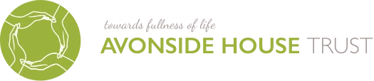 The Avonside House Trust Logo. It dipicts four hands forming a circle. The hands are outlined in white on a green background. To the right of the logo in a grey cursive script is the slogan "Towards fullness of life". Beneath that in green lettering is "Avonside House Trust"