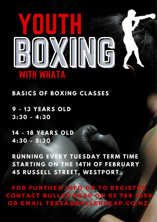 Advertisement of Youth Boxing, a service held through Buller REAP