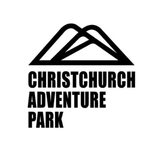 The Christchurch Adventure Park logo. It is the black outline or three overlapping hills on a white background. beneath this is written in black "Christchurch Adventure Park"