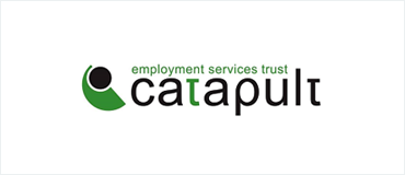 The logo for Catapult Employment Services Trust. In small green text is the phrase “employment services trust” beneath that in large black lettering is the word “catapult”. The “t”s in catapult are replaced with the greek letter Tau, the first “t” is green. The “p” in catapult is replaced with the greek letter Rho. It is all lower case.
