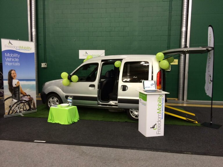 A photo of an accessible van display. It features wheelchair accessibility