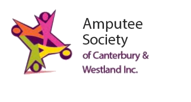 It is four stylised people supporting one another forming a four pointed star. They are pink, yellow, green and red. Beside the logo is the phrase “Amputee Society of Canterbury and Westland inc.”