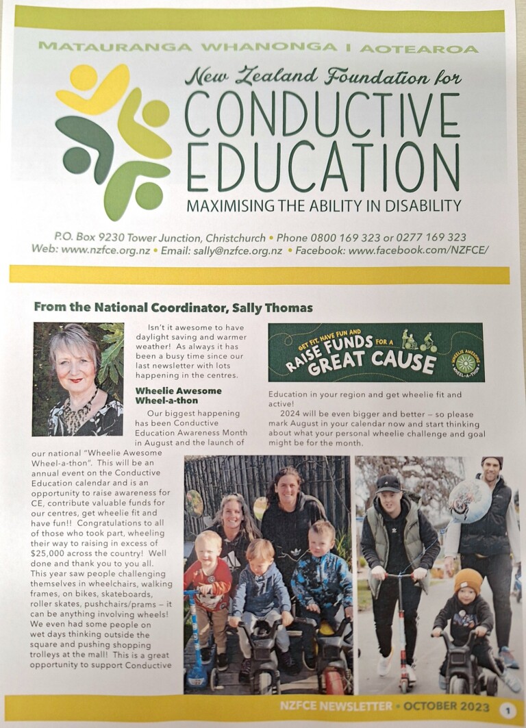 New Zealand Foundation for Conductive Education october 23 newsletter